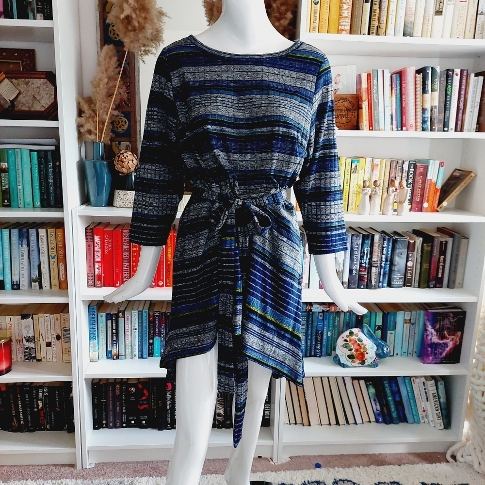 NEW Lane Bryant Gray Blue Knit Long Sleeve Sweater Dress 14/16 Striped P25